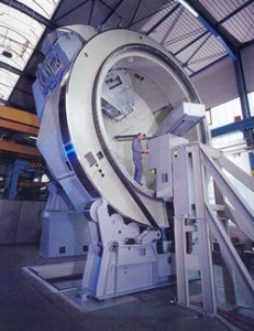 The gantry, or supporting structure, of a proton therapy machine.
